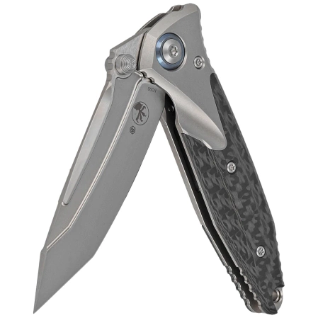 Microtech Socom Bravo Mini T/E Titanium/Carbon Fiber, Blue HW, Bead Blasted M390 by Tony Marfione (261M-7CFTI)