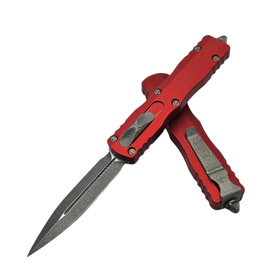 Microtech Dirac Delta D/E OTF Knife Red Aluminum, Apocalyptic by Tony Marfione (227-10APRD)