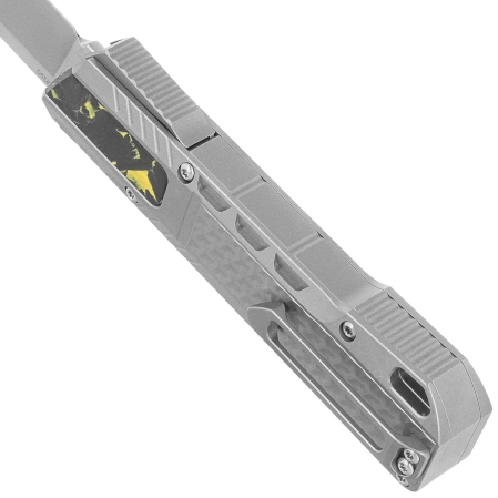 Nóż grawitacyjny Remette RT-Sharp Leopard Titanium, Manual Fine Grinding Pearlescent/Manual Wire Drawing M390 (ZL301A)