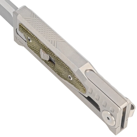 Reate Knife Mini EXO OTF Gravity Drop Point Bead Blasted Titanium/Green Micarta, Stonewashed CPM 3V