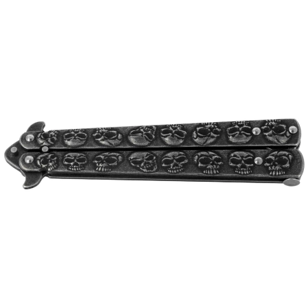 Nóż składany motylek Martinez Albainox Balisong Skull Gray Steel, Stonewashed 3Cr13Mov (02184)