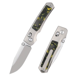 Nóż składany Remette RT-Aurora Gray Titanium/Carbon Fiber, Manual Fine Grinding Satin/Pearlescent M390 (AURA-Y)