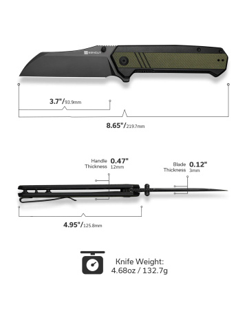 Sencut Draxor Green/Black G10 Knife, Black 9Cr18MoV (S24035-2)
