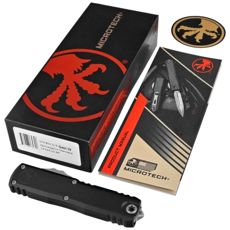 Microtech UTX-85 Gen IV D/E OTF Knife Black Aluminum, Apocalyptic M390MK by Tony Marfione (12324-10AP)