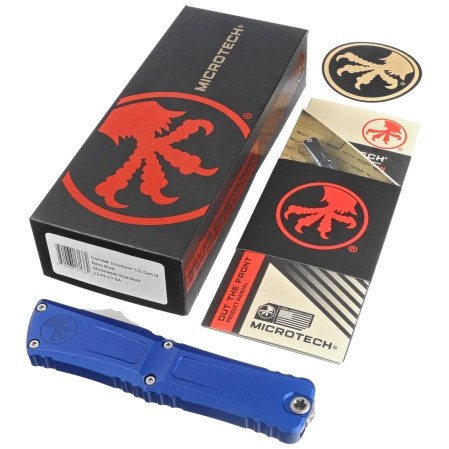 Microtech Combat Troodon Gen III T/E OTF Knife Navy Blue Aluminum, Stonewashed M390MK by Tony Marfione (1144-10NA)