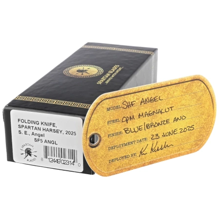 Spartan Blades Harsey Folder Angel Blue Titanium, Bronze HW, Satin MagnaCut by William W. Harsey (SF5ANGL)