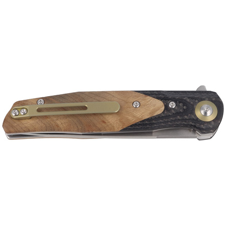 Bestech Ascot Black Carbon Fiber/G10 Lightburl Wood, Satin 14C28N Knife (BG19D)