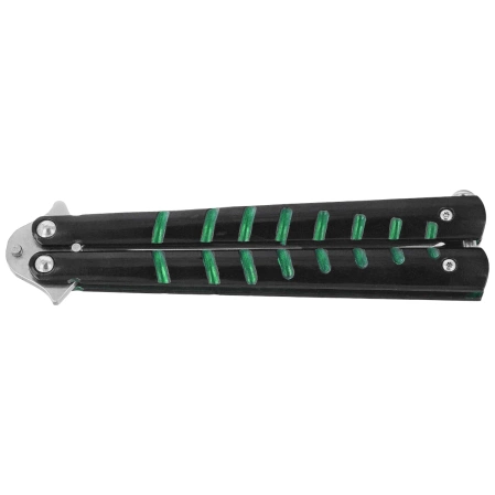 Third Decor Habitat Balisong Black/Green Stainless Steel, Satin Butterfly Knife (16071V)