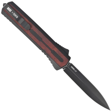 Tekto A7 Zastava D/E Black Aluminum/Red Wood OTF Knife, Black CPM S35VN