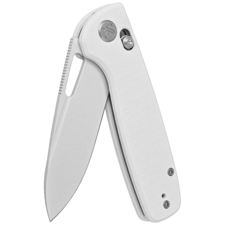 Kubey Bluff Knife White G10, Sandblasted 14C28N by Garet Caronna (KU248C)