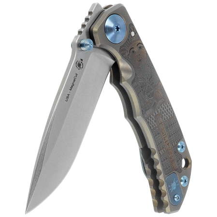 Spartan Blades Harsey Folder King Tut Bronze Titanium, Blue HW, Stonewashed MagnaCut by William W. Harsey (SF5KTUT)