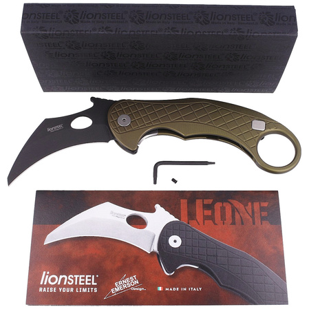 LionSteel L.E.One Knife Green Aluminum, Chemical Black MagnaCut by Emerson Design (LE1 A GB)