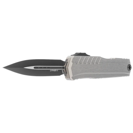 Microtech Cypher II D/E OTF Knife Natural Clear Aluminum, Black M390MK by Deryk Munroe and Tony Marfione (1242-1NC)