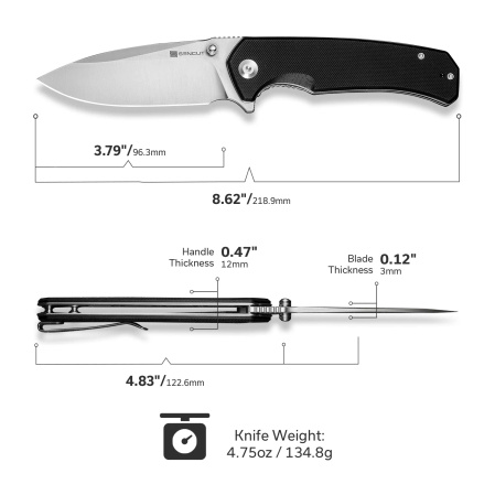 Nóż składany Sencut Skarnax Black G10, Satin 9Cr18MoV (S24025-1)