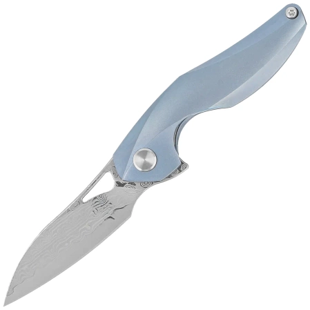 Bestech The Reticulan Neck Knife Blue Titanium, Damascus by Elijah Isham (BT1810H)