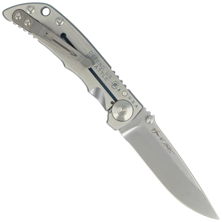Spartan Blades Harsey Folder 3.25 Saint Michael Special Edition Gray Titanium, Gray HW, Stonewashed MagnaCut by William W. Harsey (SF10 Custom St Michael)