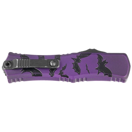 Nóż automatyczny OTF Microtech Hera II Mini D/E Signature Halloween Purple Bats Aluminium, Satin M390MK by Tony and Sean Marfione (1702M-1HWBAS)