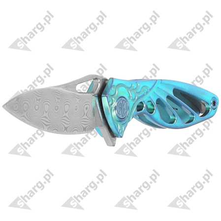 Nóż składany RikeKnife Mini Hummingbird Green Titanium, Rose Damascus by Richard Wu (RK-MINI-G)