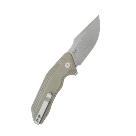 Nóż składany Kubey Basilisk Tan G10, Stonewashed 14C28N by Damned Designs (KU391C)