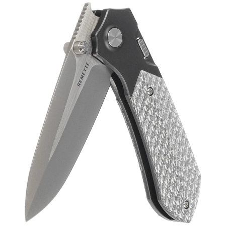 Remette RT-Meteor Knife Black Titanium/Gray Carbon Fiber, Pearlescent M390 (RTPT-B)