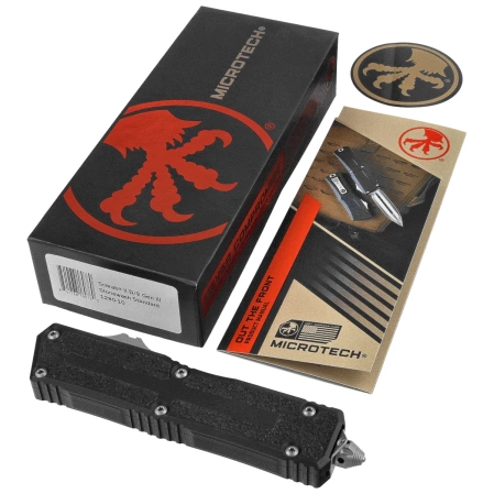 Nóż automatyczny OTF Microtech Scarab II Gen III D/E Black Aluminium, Stonewashed M390MK by Tony Marfione (1280-10)