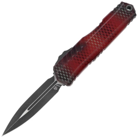 Nóż automatyczny OTF Microtech Cypher II D/E Signature Red X-51 Aluminium, Distressed Black M390MK by Deryk Munroe i Tony Marfione (1242-1RDX51S)