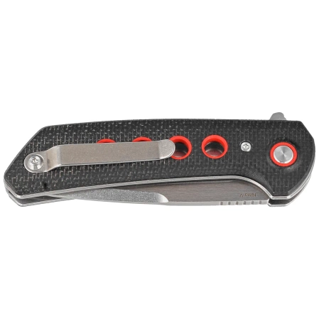 Nóż składany Reate PL-XF-11 Black Micarta/Red G10 Inlay, Stonewashed Nitro-V
