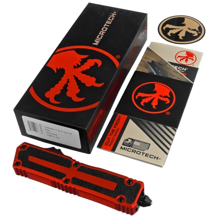 Microtech Scarab II Gen III D/E OTF Knife Red Aluminum, Black M390MK by Tony Marfione (1280-1RD)