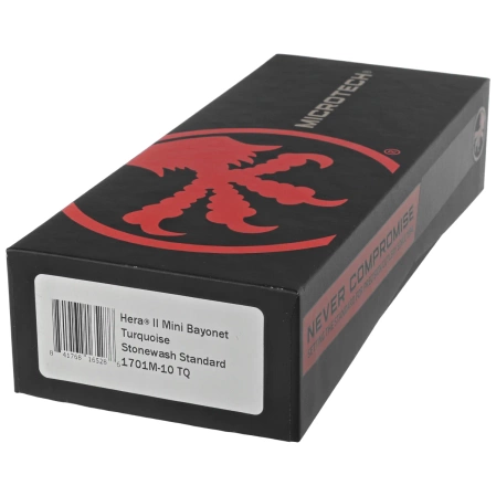 Microtech Hera II Mini Bayonet OTF Knife Turquoise Aluminum, Stonewashed M390MK by Tony and Sean Marfione (1701M-10TQ)