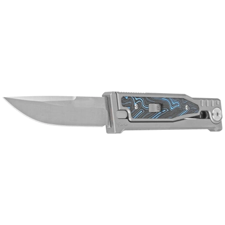 Nóż grawitacyjny Reate EXO-M OTF Gravity Drop Point Bead Blasted Titanium/Damascus Blue-Black G10, Satin Elmax