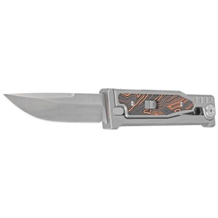 Nóż grawitacyjny Reate EXO-M OTF Gravity Drop Point Bead Blasted Titanium/Damascus Orange-Black G10, Satin Elmax