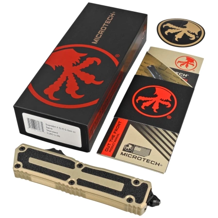 Nóż automatyczny OTF Microtech Scarab II Gen III D/E-S Sand Aluminium, Black M390MK by Tony Marfione (1180-1SN)