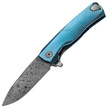 LionSteel ROK Knife Blue Titanium, Chad Nichols Scrambled Damascus (ROK DD BL)