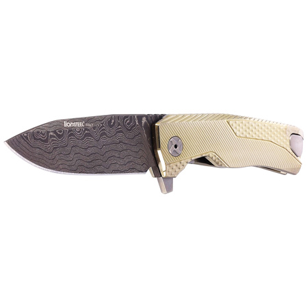LionSteel ROK Knife Gold Titanium, Chad Nichols Scrambled Damascus (ROK DD GL)