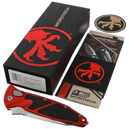 Microtech Socom Elite Auto T/E Automatic Knife Red Aluminum/3M, Stonewashed M390 by Tony Marfione (161A-10RD)