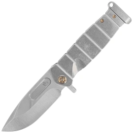 Medford USMC FF Knife Tumbled Titanium, Bronze HW, Std Clip, Tumbled S90V by Greg Medford (MK2049TQ-01TM-T1CS-PT)