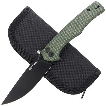 Sencut Crowley Green Micarta, Black Stonewashed D2 (S21012-3)