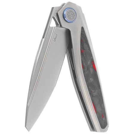 Rike Knife Baidi T Titanium/Red Carbon Fiber, Bead Blasted M390 (RK-Baidi-T-P/RCF)