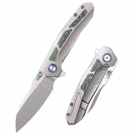 Remette RT-Kestrel Knife Gray Titanium/Green Carbon Fiber, Manual Fine Grinding Satin CPMS35VN (RTPO-A)