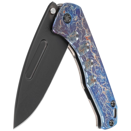 Medford Praetorian Slim D/P Flamed Titanium, DLC HW, Blue Clip, Black DLC S45VN by Greg Medford (MK2084TD-03TM-TPCP-Q4)