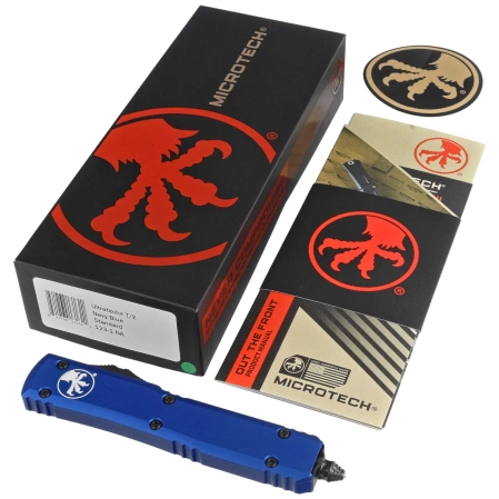 Nóż automatyczny OTF Microtech Ultratech T/E Navy Blue Aluminium, Satin M390 by Tony Marfione (123-1 NA)