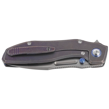 Remette TwoFace Knife Blue Stonewashed Titanium, Fine Grinding Pearlescent M390 (DSTF-B)