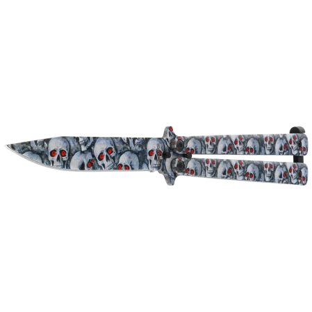 Nóż składany motylek Martinez Albainox Balisong 3D Skulls Printed Steel, 3D Skulls Printed 3Cr13Mov (02220)