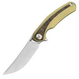Nóż składany Bestech Sambac Gold Titanium / Dark Matter Gold Fat Carbon, Stonewashed / Satin MagnaCut by Ostap Hel (BT2402A)
