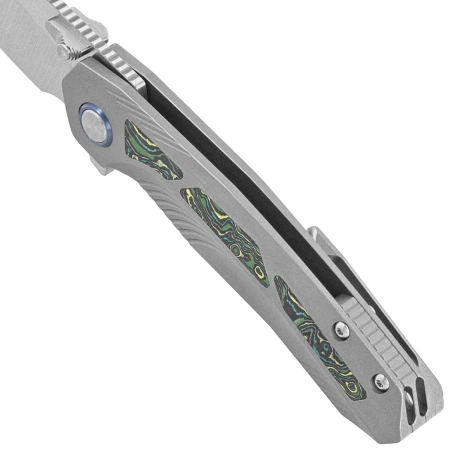 Remette RT-Kestrel Knife Gray Titanium/Green Carbon Fiber, Manual Fine Grinding Satin CPMS35VN (RTPO-A)