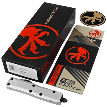 Microtech UTX-85 S/E OTF Knife Natural Clear Aluminum, Black M390 (231-1CR)