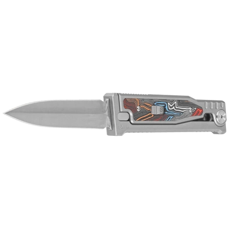 Nóż grawitacyjny Reate EXO-M OTF Gravity D/E Bead Blasted Titanium/Damascus MultiColor G10, Satin Elmax