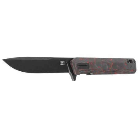 Tekto F2 Bravo Knife Black/Red Forged Ember Carbon, Black HW/Clip, Black D2