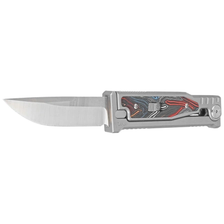 Nóż grawitacyjny Reate EXO-M OTF Gravity Drop Point Bead Blasted Titanium/Damascus MultiColor G10, Satin Elmax