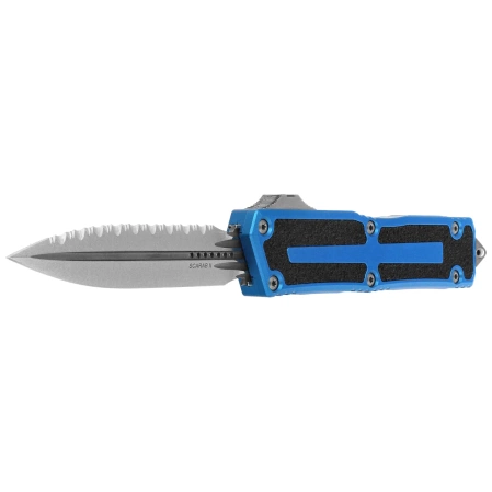 Microtech Scarab II Gen III D/E OTF Knife Blue Aluminum, Stonewashed F/S M390MK by Tony Marfione (1280-12BL)